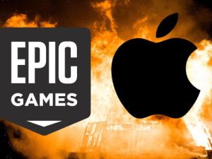 شعار آبل مع شعار  Epic Games 