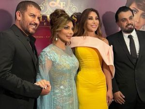 Najwa Karam with businessman Omar Al-Dahmani, Syrian singer Asala, and her husband, Faiq Hassan. (Social media)