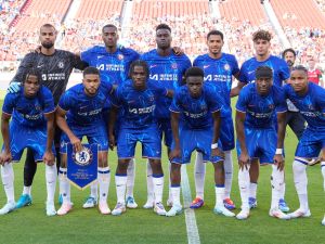 The Chelsea FC starting lineup poses for this photo prior to the start of a preseason friendly against Wrexham AFC at Levi's Stadium on July 24, 2024 in Santa Clara, California. Thearon W. Henderson/Getty Images/AFP (Photo by Thearon W. Henderson / GETTY IMAGES NORTH AMERICA / Getty Images via AFP) The Chelsea FC starting lineup poses for this photo prior to the start of a preseason friendly against Wrexham AFC at Levi's Stadium on July 24, 2024 in Santa Clara, California. Thearon W. Henderson/Getty Images/AFP (Photo by Thearon W. Henderson / GETTY IMAGES NORTH AMERICA / Getty Images via AFP)