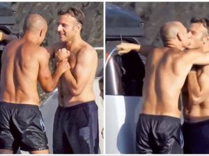 Screenshot of the video that allegedly shows President Emmanuel Macron kissing another man. (X/@M0SC0W0)
