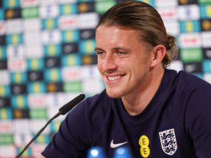 England's midfielder #16 Conor Gallagher attends a press conference of England's national football team, ahead of the UEFA Euro 2024 European football Championship, in Blankenhain, Thuringia, on June 13, 2024. (Photo by Adrian DENNIS / AFP) England's midfielder #16 Conor Gallagher attends a press conference of England's national football team, ahead of the UEFA Euro 2024 European football Championship, in Blankenhain, Thuringia, on June 13, 2024. (Photo by Adrian DENNIS / AFP)