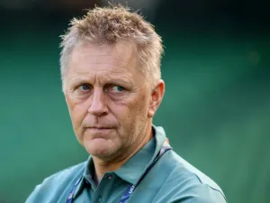 Ireland's coach Heimir Hallgrímsson reacts prior to the UEFA Nations League, League B, group 2, football match between Ireland and England at the Aviva Stadium, in Dublin, on September 7, 2024. (Photo by Paul Faith / AFP)