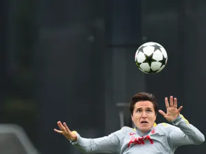 Liverpool's Italian forward Federico Chiesa takes part in a training session at the team's training ground in Liverpool, northwest England, on September 16, 2024, on the eve of their UEFA Champions League, league stage football match against Milan. (Photo by Peter POWELL / AFP)