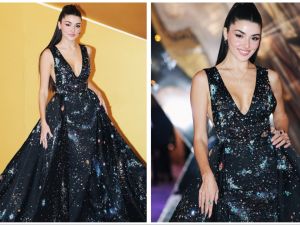 Turkish star Hande Erçel at Joy Awards 2025 in Saudi Arabia.