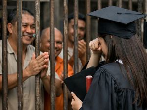 لحظة لا تُنسى: والد وابنته يشاركان الفرح من داخل وخارج السجن