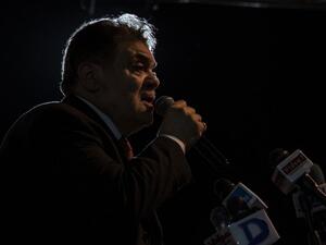 El-Sayed El-Badawi, head of Egypt's Al-Wafd Party, speaks during a rally for supporters of President Abdel Fattah al-Sisi in a neighbourhood in Cairo on Mar. 9, 2018. 
(IBRAHIM EZZAT / AFP)