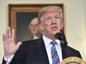 U.S. President Donald Trump speaks about the spending bill during a press conference in the Diplomatic Reception Room at the White House on Mar. 23, 2018. (Nicholas Kamm / AFP)