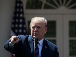 U.S. President Donald Trump speaks about tax cuts for Americans from the Rose Garden at the White House on Apr. 12, 2018 in Washington, DC. 
(NICHOLAS KAMM / AFP)