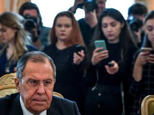 Russian Foreign Minister Sergei Lavrov attends a meeting with his Dutch counterpart in Moscow on Apr. 13, 2018. 
(Yuri KADOBNOV / AFP)