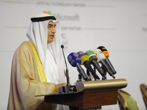 Kuwaiti Oil Minister Bakheet al-Rashidi speaks addresses an oil and gas conference held in Kuwait City on Apr. 16, 2018. Omani and Kuwaiti oil ministers on Monday called on OPEC and non-OPEC producers to continue their unprecedented cooperation to maintain stability in the energy market.
(STR / AFP)