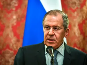 Russian Foreign Minister Sergei Lavrov speaks during a meeting with the United Nations (UN) Special Envoy for Syria on Apr. 20, 2018 in Moscow. 
(Yuri KADOBNOV / AFP)
