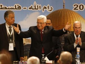 Palestinian president Mahmud Abbas gestures as he chairs a Palestinian National Council meeting in Ramallah /AFP	 Palestinian president Mahmud Abbas gestures as he chairs a Palestinian National Council meeting in Ramallah /AFP
