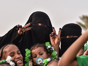 People arrive to attend a show as part of celebrations of the 88th Saudi National Day at the King Fahad stadium on September 23, 2018 in Riyadh. FAYEZ NURELDINE / AFP