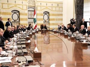 Lebanese President Michel Aoun (C) chairs the new government's first cabinet meeting, accompanied by Prime Minister Saad Hariri (C-L), at the presidential palace. (AFP/ File)