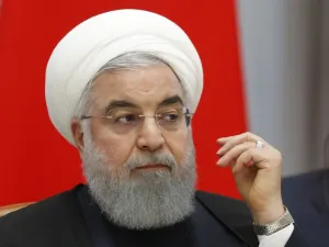 Iranian President Hassan Rouhani attends a trilateral meeting on Syria with his Russian and Turkish counterparts in the Black Sea resort of Sochi on February 14, 2019. (AFP)