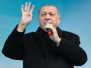 Turkish President Recep Tayyip Erdogan addresses the crowd during a campaign rally of the Turkey's ruling Justice and Development (AK) party in Ankara's district of Pursaklar, on March 13, 2019. (AFP/ File)