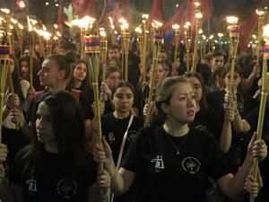 A torchlit procession in Yerevan, Armenia, to mark 102 years since the genocide of 1.5 million Armenians by Ottoman Turkey. (AFP/Karen Minasyan) 