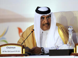 Sheikh Hamad bin Jassim al-Thani speaks at the first "Friends of Syria" conference in Tunis (AFP/File)