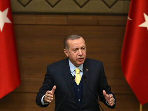 President of Turkey Recep Tayyip Erdogan addresses mukhtars, heads of Turkish villages and neighborhoods, during the 44th Mukhtars Meeting at the presidential complex in Ankara, on January 24, 2018.

(Adem ALTAN / AFP)