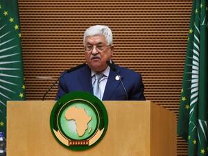 Palestinian President Mahmoud Abbas speaks at the opening of the Ordinary Session of the Assembly of Heads of State and Government during the 30th annual African Union summit in Addis Ababa on Jan. 28, 2018 (SIMON MAINA / AFP)