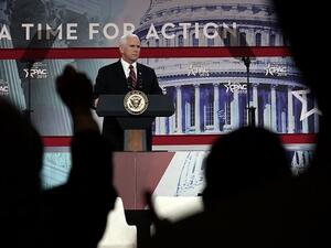 U.S. Vice President Mike Pence speaks during CPAC 2018 Feb. 22, 2018 in National Harbor, Maryland. The American Conservative Union hosted its annual Conservative Political Action Conference to discuss conservative agenda. (Alex Wong / Getty Images / AFP) 