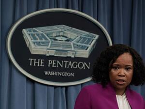ARLINGTON, VA - APRIL 14: Pentagon Chief Spokesperson Dana W. White speaks during a news briefing at the Pentagon Apr. 14, 2018 in Arlington, Virginia. The Pentagon held a briefing on the latest development of the  
(ALEX WONG / GETTY IMAGES NORTH AMERICA / AFP)