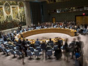 (FILES): In this long exposure photograph, the United Nations Security Council meets concerning the situation in the Middle East, at UN headquarters, April 26, 2018 in New York City. Israel claimed that Iran is using Syria to build a new military front against Israel. Among other topics discussed in the Security Council meeting included discussion about the mass protests along the border fence between the Gaza Strip and Israel. 
(Drew Angerer / GETTY IMAGES NORTH AMERICA / AFP) (FILES): In this long exposure photograph, the United Nations Security Council meets concerning the situation in the Middle East, at UN headquarters, April 26, 2018 in New York City. Israel claimed that Iran is using Syria to build a new military front against Israel. Among other topics discussed in the Security Council meeting included discussion about the mass protests along the border fence between the Gaza Strip and Israel. 
(Drew Angerer / GETTY IMAGES NORTH AMERICA / AFP)