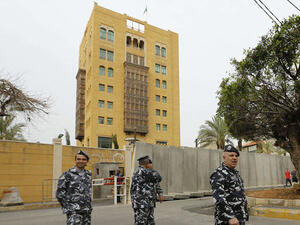 Guards in front of the Saudi Embassy in Beirut (AFP/File)