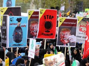 The crowd chanted “Down with US” and “Death to Israel” during Sunday’s rally in the capital. (File/AFP)