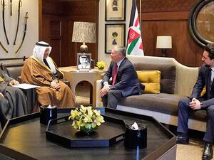 King Abdullah, HRH Crown Prince Hussein, have received Prime Minister of Kuwait Sheikh Jaber Al Mubarak Al Hamad Al Sabah in Jordan. (Photo courtesy of Royal Court)