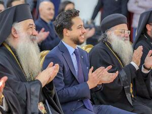 Crown Prince Hussein, the Regent, attends on Tuesday a celebration held by the Fountain of Life Monastery in Jerash Governorate for Christmas and New Year (Photo courtesy of Royal Court)