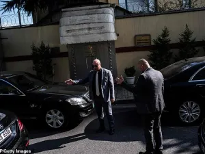 Saudi officials gather outside the Saudi consulate in Istanbul today. (AFP/File)