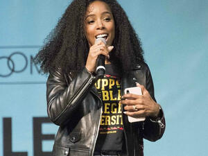 Aplomb: Kelly Rowland took the stage with aplomb at the College Signing Day in Philadelphia on Wednesday (Source: Ricky Fitchett - ZUMA Wire - REX - Shutterstock)