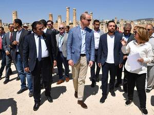 Prince William tours ruins of the Roman city of Jerash, a major tourist attraction and a spot his wife visited as a child when her family lived in the Kingdom in the 1980s (Shutterstock)