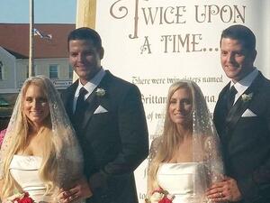 The couples tied the knot side-by-side in a ceremony that was themed 'Twice Upon a Time' (Facebook)