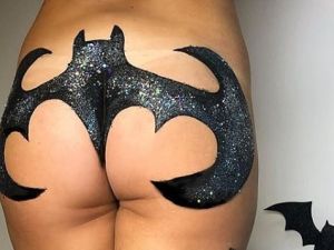 Glitter boobs were all the rage over the summer, taking over the festival scene with sparkling determination- but this Halloween glitter bums included bats and other spooky creations, as shown on Go Get Glitter's account (Instagram)