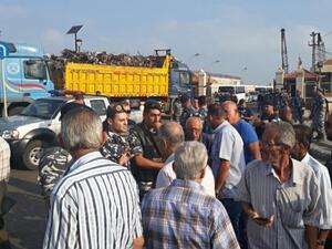 The Unions and Leagues of Land Transport hold a protest in Sidon, Thursday, Aug. 9, 2018. (The Daily Star)