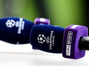 A photo shows a microphone of the Qatar-linked beIN Sports television broadcaster during a football match. (AFP/File)