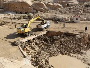 This picture taken on November 10, 2018, in Petra, western Jordan, shows the effects of flash floods that killed several people across the region (AFP)