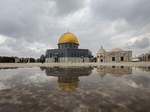 Water after a rainy day at Al-Aqsa Mosque Compound in Jerusalem (Twitter)