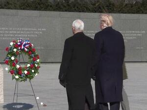 Trump and Pence stood before the wreath at the MLK Memorial (Twitter)