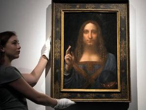 The painting, Salvator Mundi by Italian Renaissance artist Leonardo da Vinci shows Jesus in Renaissance dress, giving a benediction with his right hand raised whilst holding a transparent rock crystal orb in his left hand (Twitter)