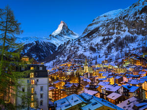 Aerial View on Zermatt Valley and Matterhorn Peak at Dawn, Switzerland (Shutterstock)