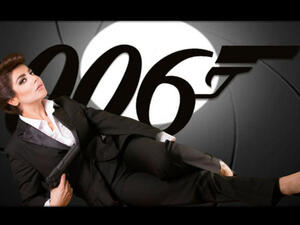 Halima Poland in her bond-inspired suit! (Image: Facebook)
