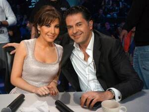 Nancy Ajram (L) and Ragheb Alama behind the scenes.
