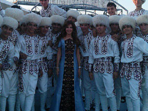 Nancy Ajram looking lovely in Turkmenistan's national costume (Image: Facebook)
