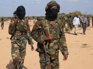 Somali Al-Shebab fighters as they gathered on Feb. 13, 2012 in Elasha Biyaha. (AFP/File)