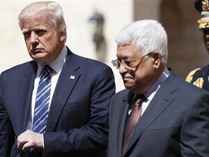 Trump with the Palestinian leader Mahmoud Abbas at the presidential palace in Bethlehem, Palestine. (AFP/Mussa Issa Qawasma)
