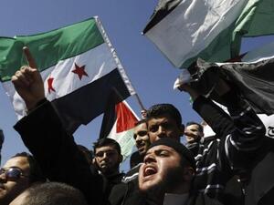 العلم الفلسطيني إلى جانب العلم السوري الجديد