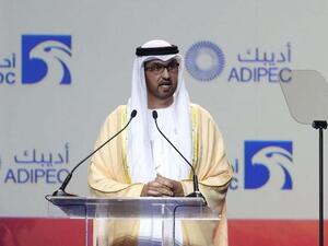 New phase. ADNOC Group CEO Sultan Ahmed al-Jaber speaks during the Abu Dhabi International Petroleum Exhibition and Conference (ADIPEC), on November 12. (AFP)